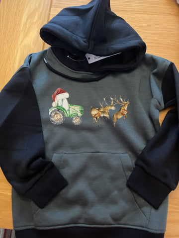 Red & Green Tractor Kids  Christmas Hoodies