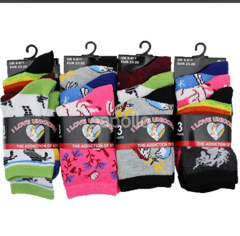 Girls Unicorn three pairs of ankle socks