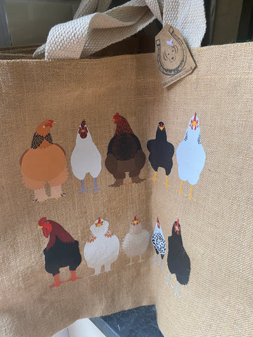 Chickens  jute Large Shopping Bag