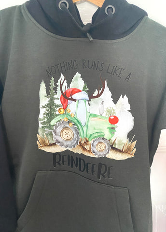 Green tractor ReinDeere kids Christmas Hoodies